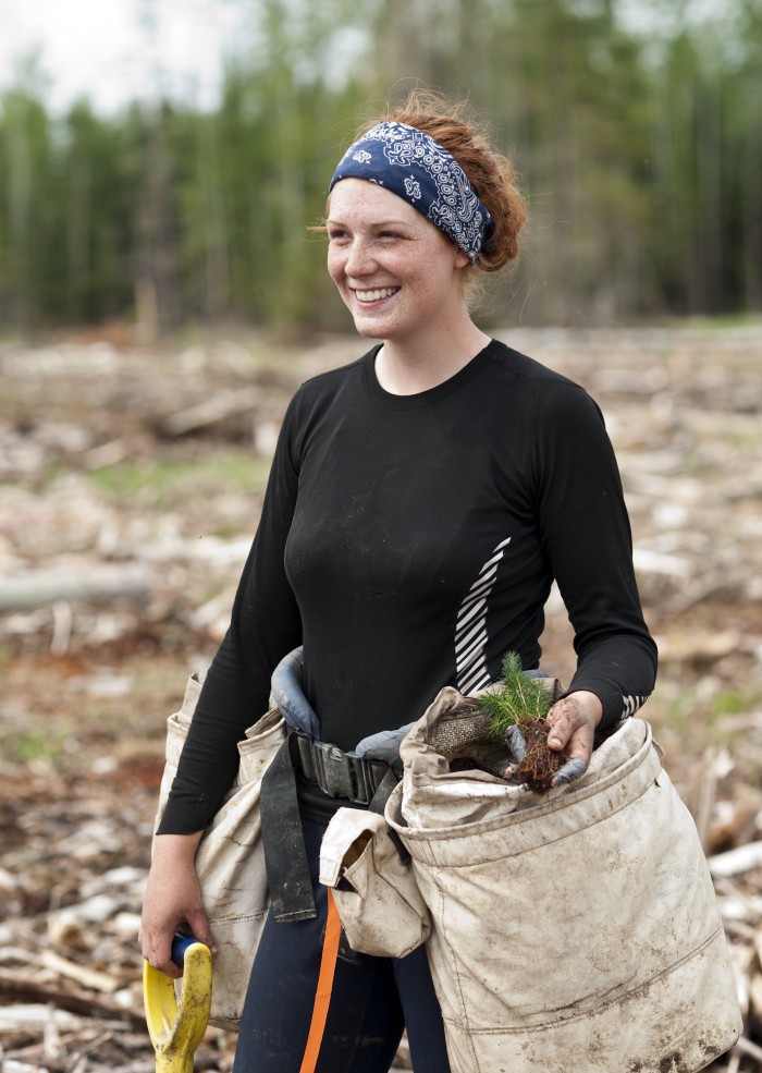 Portrait of tree planter with seedling tree